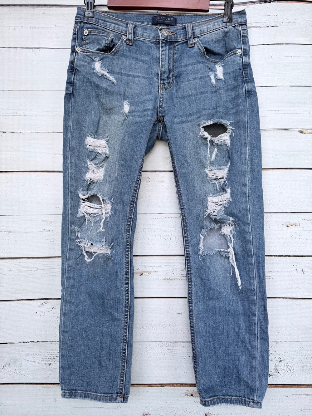 JUST USA Heavily Distressed Cropped Skinny Jeans Size 3 #166